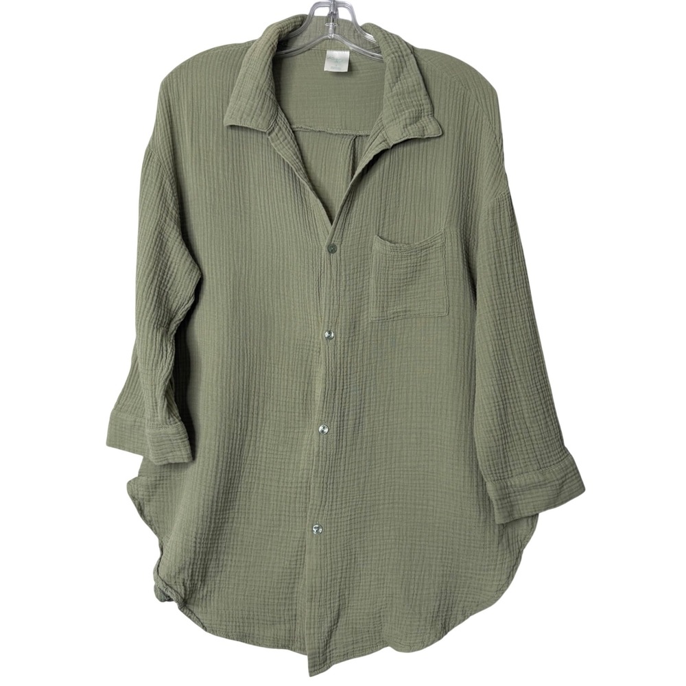 Kona Sol Gauze Cotton Tunic Cover Up Womens S Green Beach Pool Summer Swim